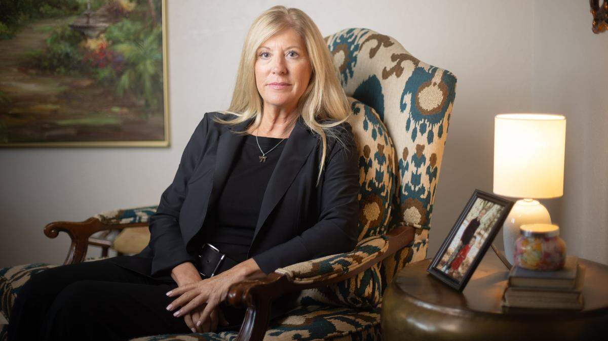 Cindy Clemishire poses for a photo at her home in Jones, Oklahoma, on Aug. 6, 2024. Clemishire says Robert Morris, the founder of Gateway Church, began sexually abusing her when she was 12. 