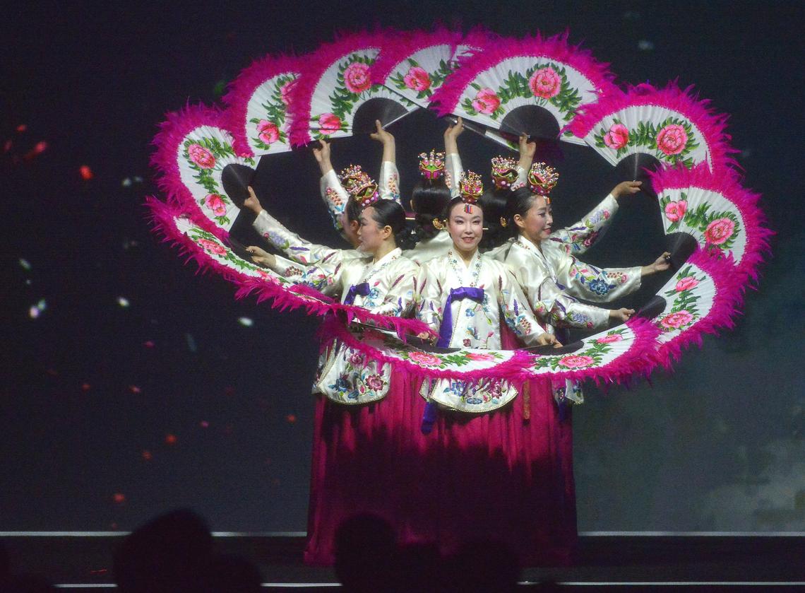 The Sounds of Korea group perform during the public 'roll out' of the first Republic of Korea Air Force (ROKAF) F-35A Lightning II at Lockheed Martin Aeronautics in Fort Worth, TX, Wednesday, March 28, 2018.