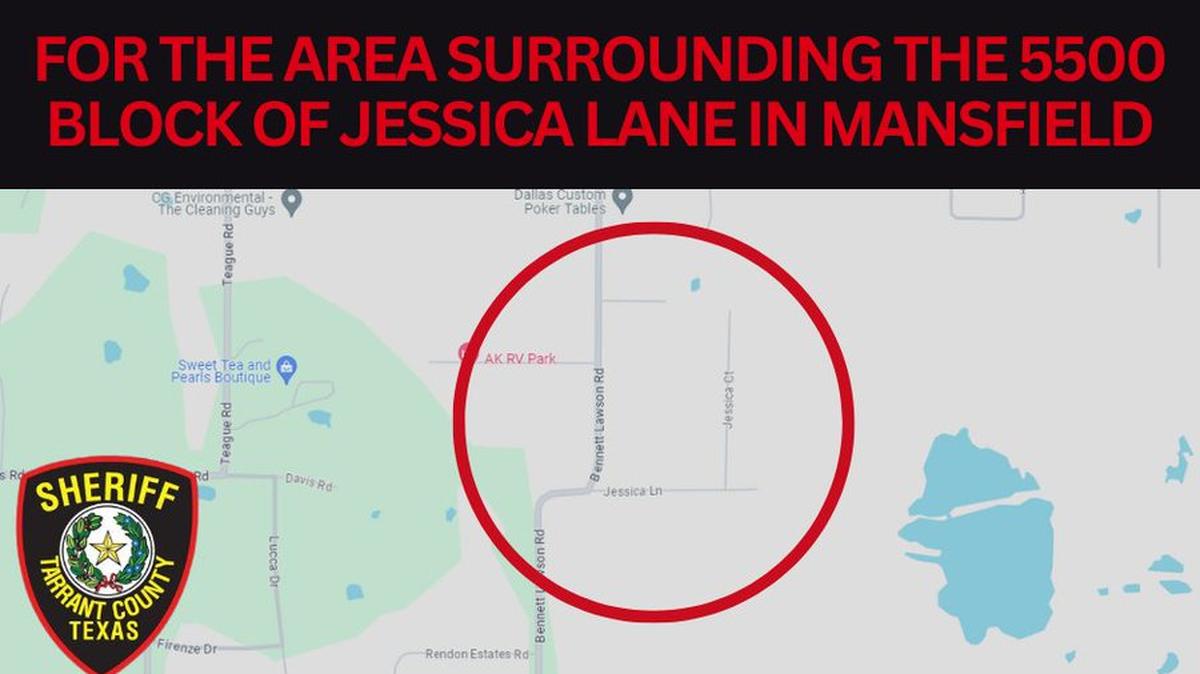 A shelter in place warning was issued for the area around the 5500 block of Jessica Lane near Mansfield in south Tarrant County after an explosion and fire Monday afternoon.
