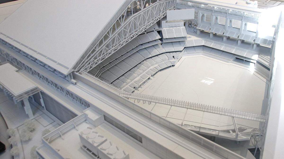The model of Globe Life Field on display at the new sales office shows how the outfield will be laid out beginning in 2020.