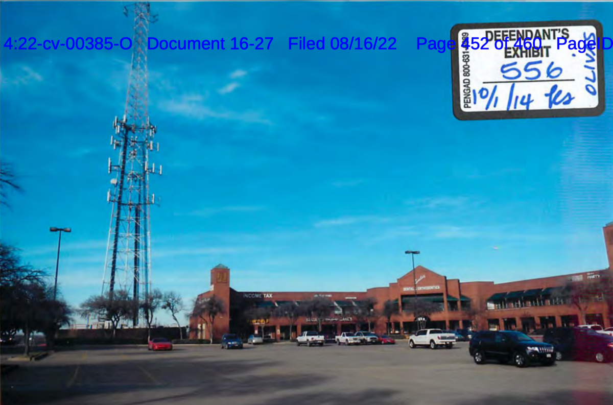 A photo submitted as evidence in Thomas Olivas’ trial shows a cellphone tower next to the bar where he said he waited for Mechelle Gandy to send her address.