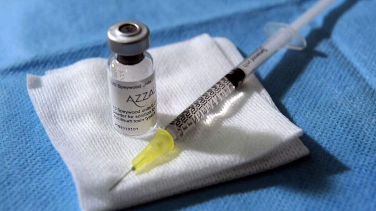A small bottle of Botulinum toxins (Botox) Azzalure produced by a French pharmaceutical group Ipsen. 