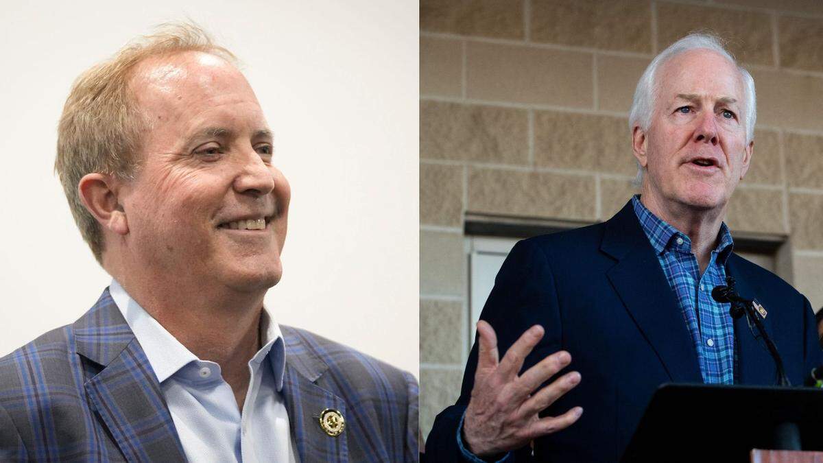 Texas Attorney General Ken Paxton (left) is challenging U.S. Sen. John Cornyn in the 2026 Republican primary.