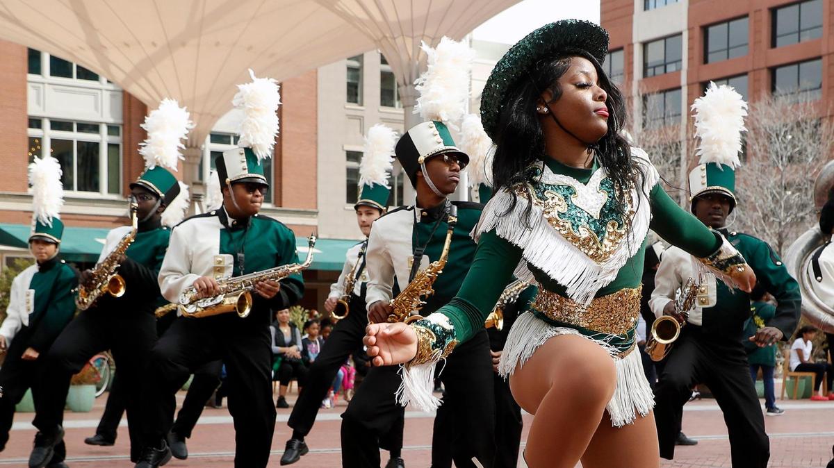 The DeSoto marching band performs during the 2023 Martin Luther King Jr. Day parade in downtown Fort Worth on Monday.