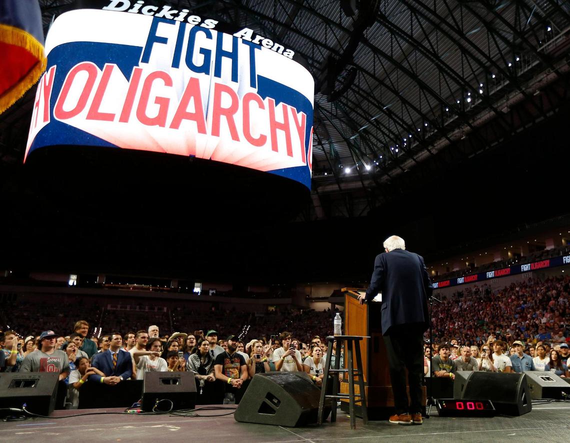 Bernie Sanders speaks at “Fighting Oligarchy: Where We Go From Here” tour stop at Dickies Arena on Sunday June 22, 2025.