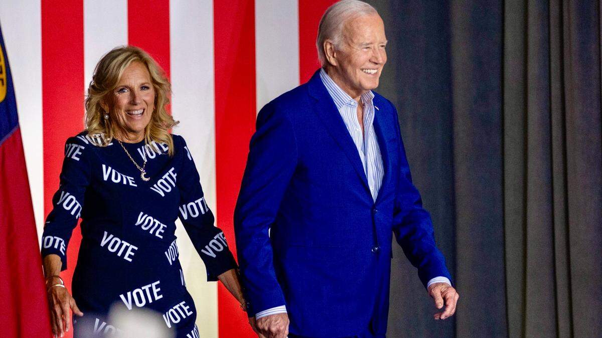 The night after the disastrous debate with Donadl Trump, President Joe Biden and First Lady Jill Biden take the stage at a campaign event at the Jim Graham building at the North Carolina State Fairgrounds in Raleigh.