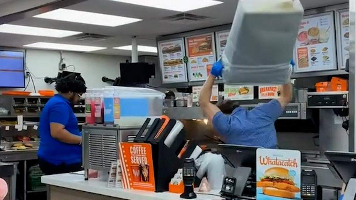 Video: Whataburger manager beats alleged assailant with garbage can