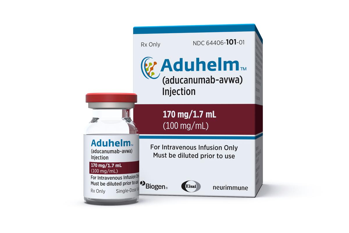 FILE - This image provided by Biogen shows a vial and packaging for the drug Aduhelm. (Biogen via AP, File)