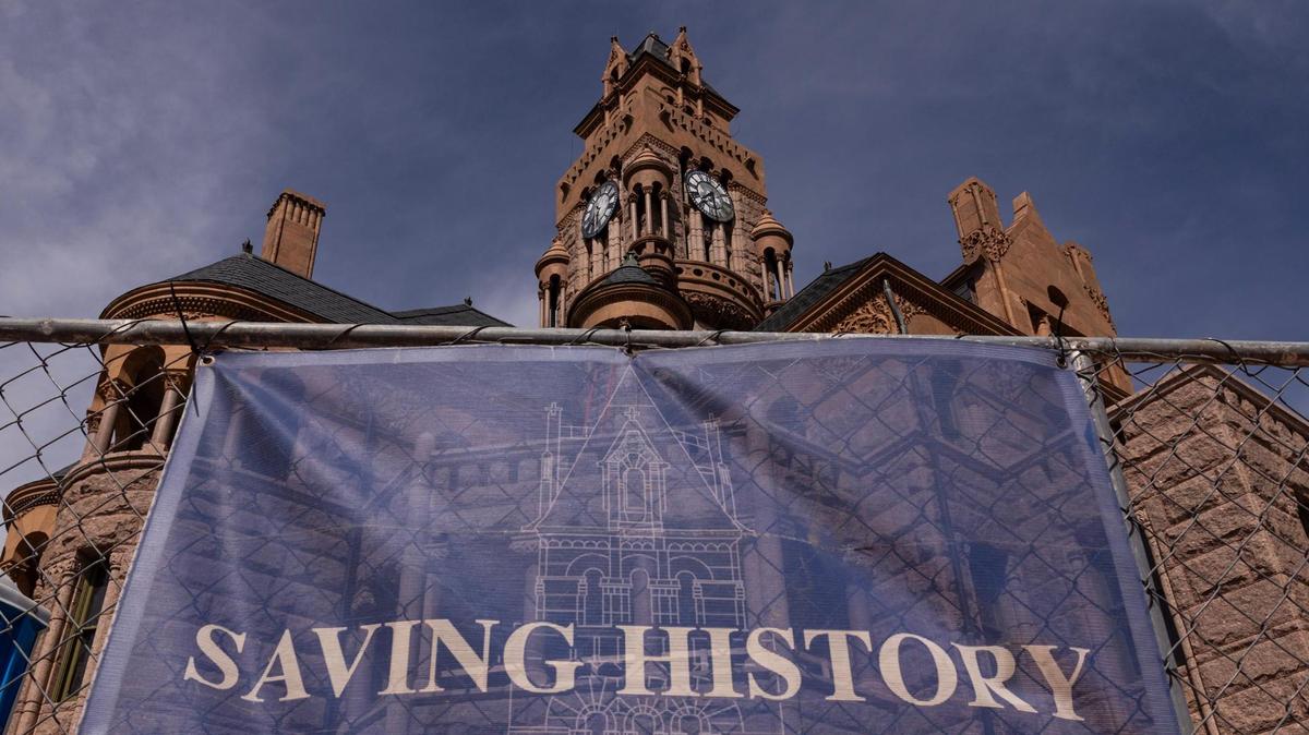 Renovations are underway at the Wise County Courthouse in Decatur on Thursday, March 29, 2025. Architect J. Riely Gordon designed the courthouse with pink granite in the Romanesque Revival style. It replaced two earlier courthouses that had been destroyed by fire.