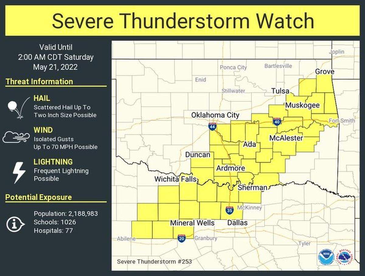 The National Weather Service in Fort Worth has issued a severe thunderstorm watch until 10 p.m. Tuesday for more than 40 Texas counties.