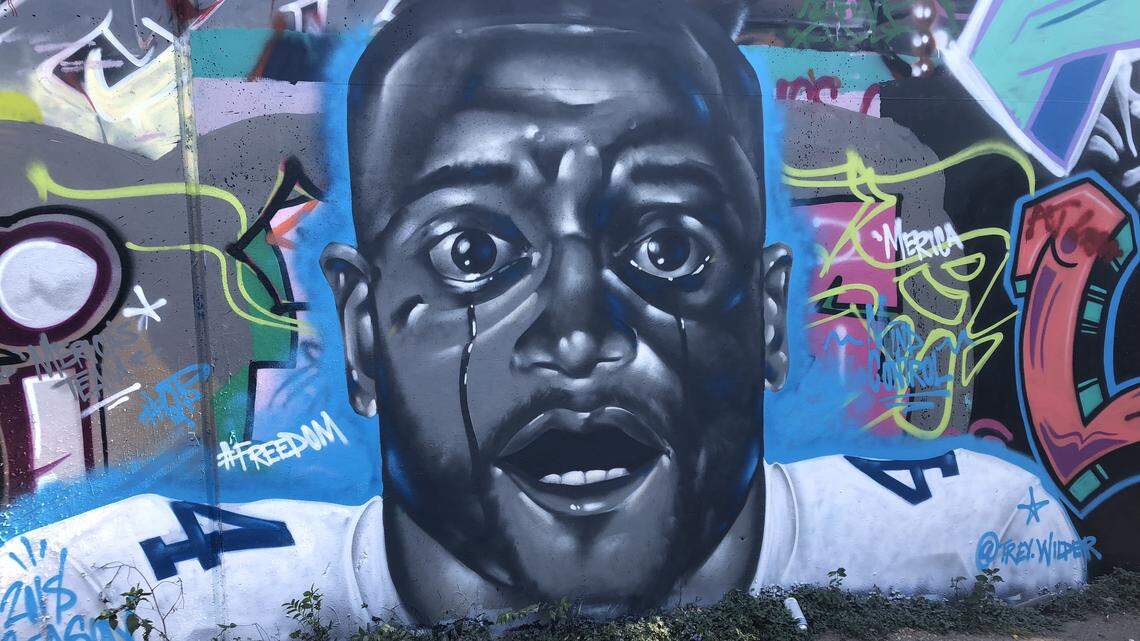 Trey Wilder created a mural in which Cowboys quarterback Dak Prescott portrays an iconic image from Jordan Peele’s award-winning film ‘Get Out.’