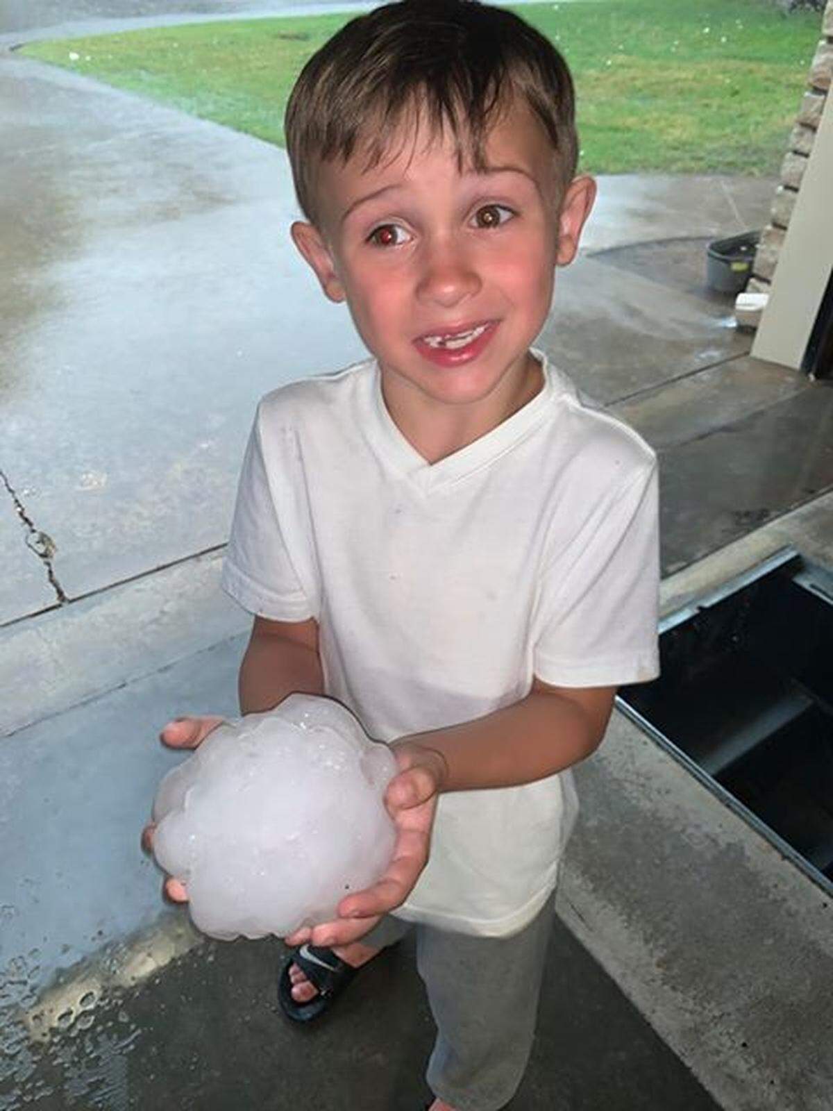 Toni Scott shared this photo of a hailstone that fell Friday night in Burkburnett, Texas.