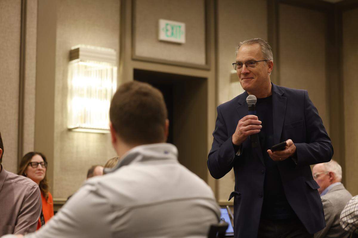 Steve Coffman, president and editor of the Fort Worth Star-Telegram, shares an anecdote exemplifying the importance of local accountability journalism with other McClatchy editors at a meeting in 2024.