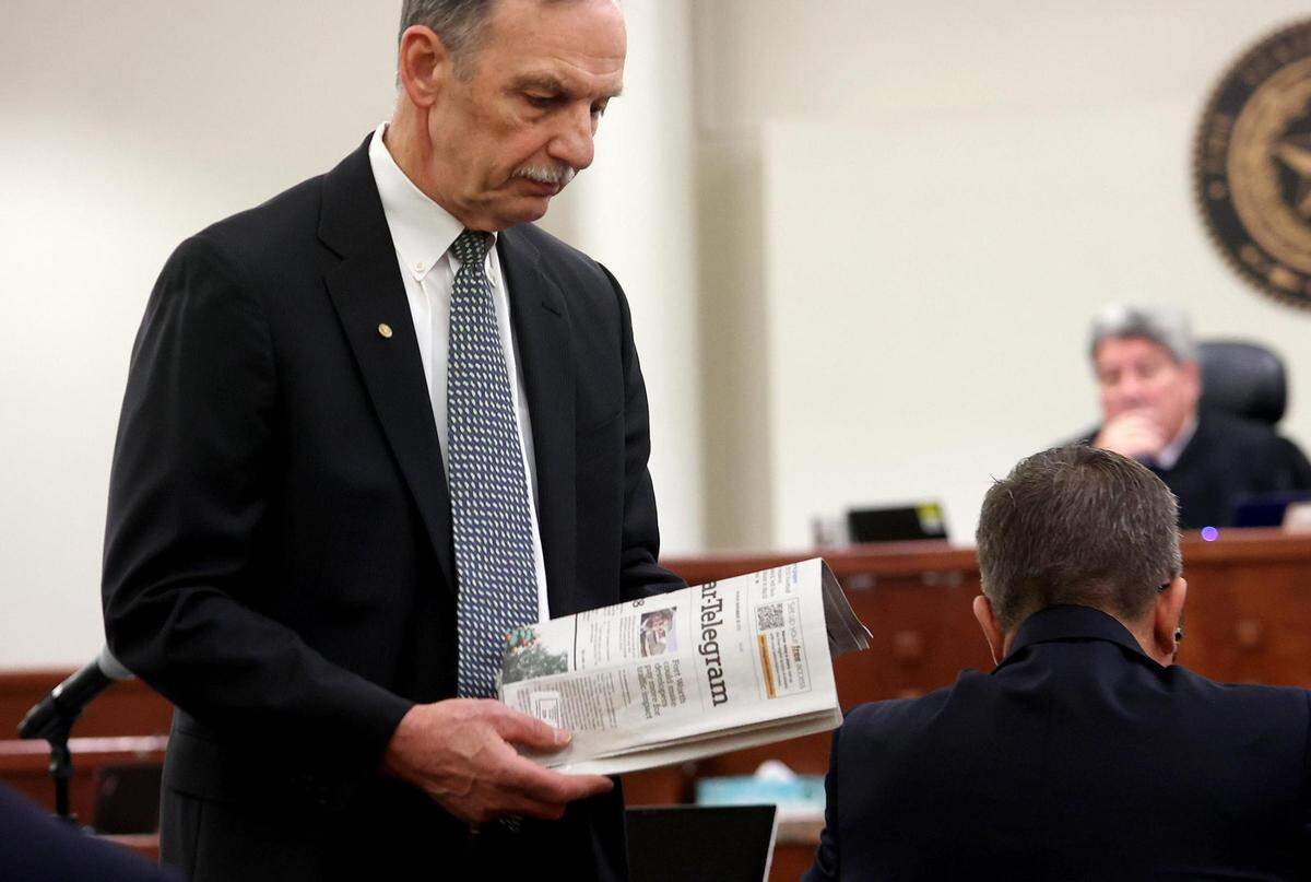 Defense attorney Bob Gill entered Fort Worth Star-Telegram front pages as evidence in the pre-trial motion to move the trial out of Tarrant County on Monday. Judge George Gallagher denied the motion.