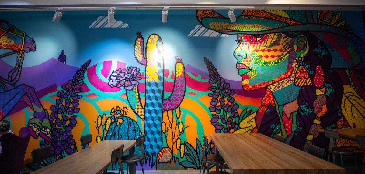 A mural painted by Daniel Yanez at Meow Wolf on Wednesday, June 12, 2024, in Grapevine. The mural is a new installment that will open to the public in the near future.