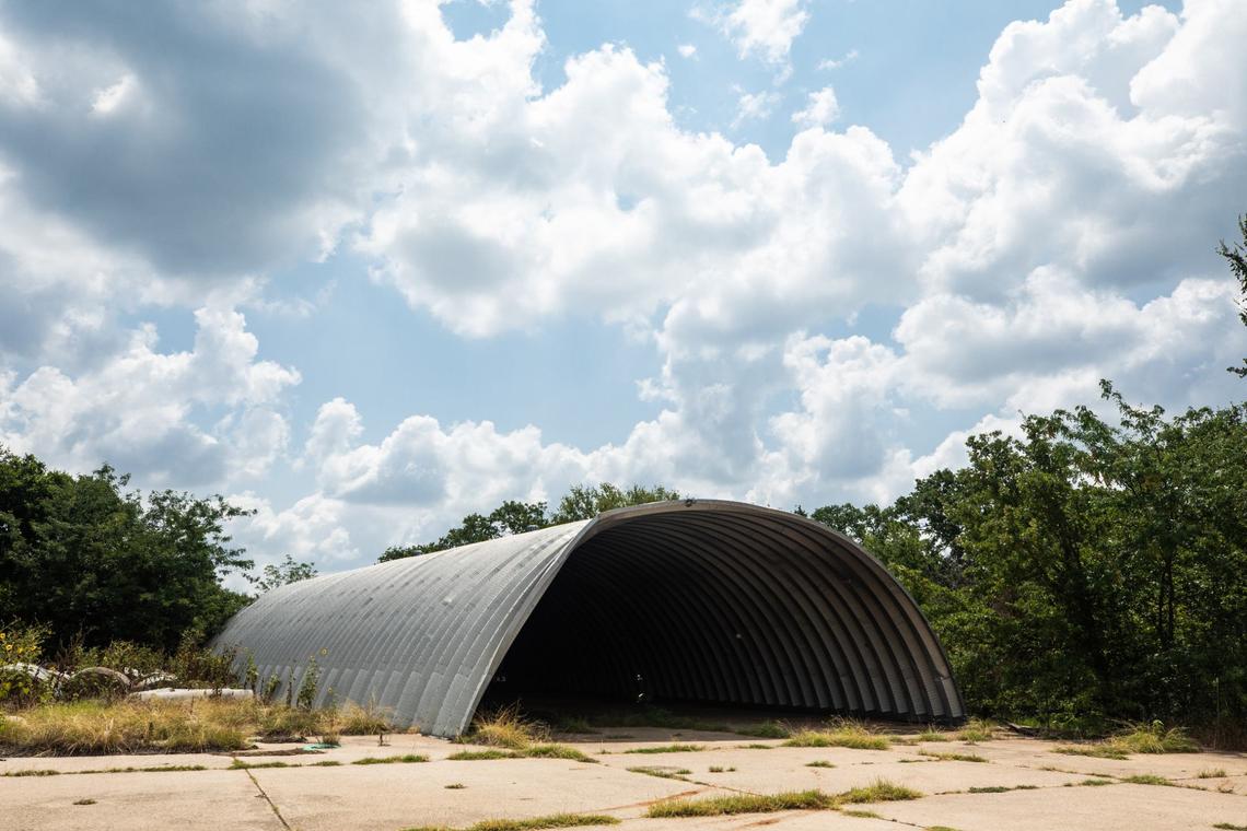 A hanger used at the Kenneth Copeland Airport to train dive bombers in World War II on Wednesday, July 24, 2024.