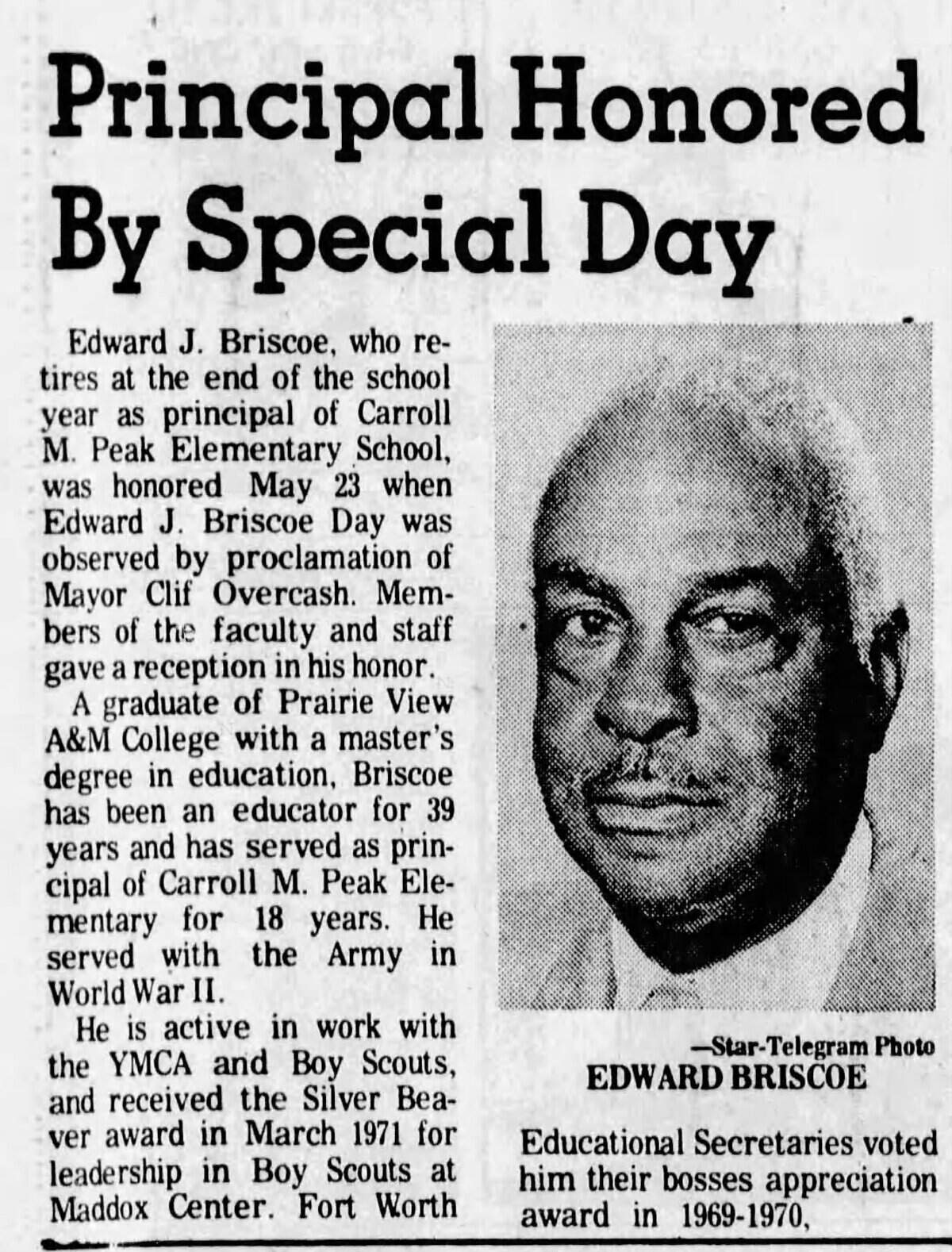 Edward J. Briscoe is honored with his own day in this clip from the May 26, 1975, edition of the Fort Worth Star-Telegram.