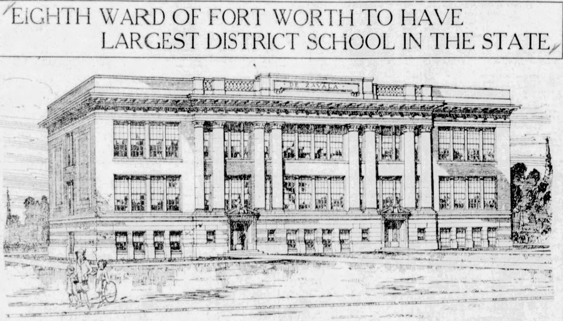 The new De Zavala School opens in this clip from the Jan. 26, 1914, edition of the Fort Worth Star-Telegram.
