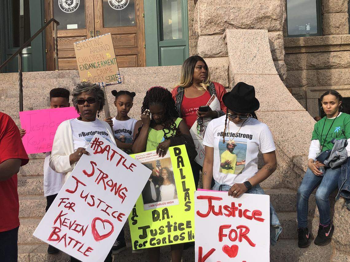Tina High, the widow of Carlos High, attended a protest in the shooting death of Kevin Battle in Fort Worth on Friday. Carlos High was shot and killed by Grand Prairie police in 2018 in a standoff with police.