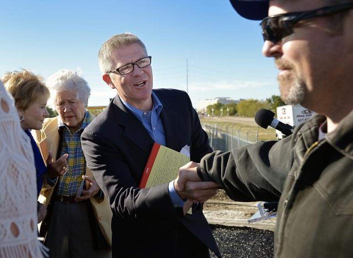 J.D. Granger after the groundbreaking on Henderson Street at the official kick off of construction of the Panther Island Bridges being built on Henderson Street, North Main Street and White Settlement in Fort Worth, TX, Monday, Nov. 10, 2014.  The ceremony included remarks by Congresswoman Kay Granger, Texas Department of Transportation Commissioner Victor Vandergriff and Fort Worth Mayor Betsy Price. The Panther Island Bridges feature a signature V-pier structure and were designed by renowned architect Miguel Rosales and local engineering firm Freese and Nichols, Inc. Construction of all three bridges will occur simultaneously and will take about three years to construct. The three new bridges are led by the Texas Department of Transportation and the City of Fort Worth in cooperation with the North Central Texas Council of Governments. The entire Panther Island/Central City project is brought to you by the Trinity River Vision Authority, Tarrant Regional Water District, City of Fort Worth, Tarrant County, United States Army Corps of Engineers, Texas Department of Transportation and Streams and Valleys, Inc.  (Star-Telegram/Max Faulkner) 