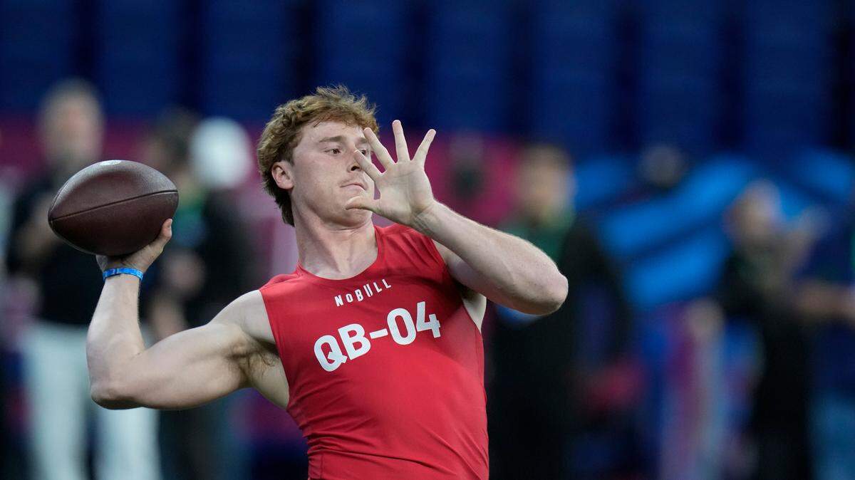 TCU quarterback Max Duggan runs a drill at the NFL football scouting combine in Indianapolis on Saturday.