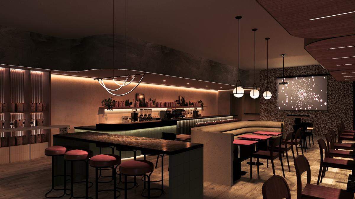 At night, Ampersand transforms into a stylish bar and lounge with sleek and sophisticated lines giving the campus area a new nightlife option.