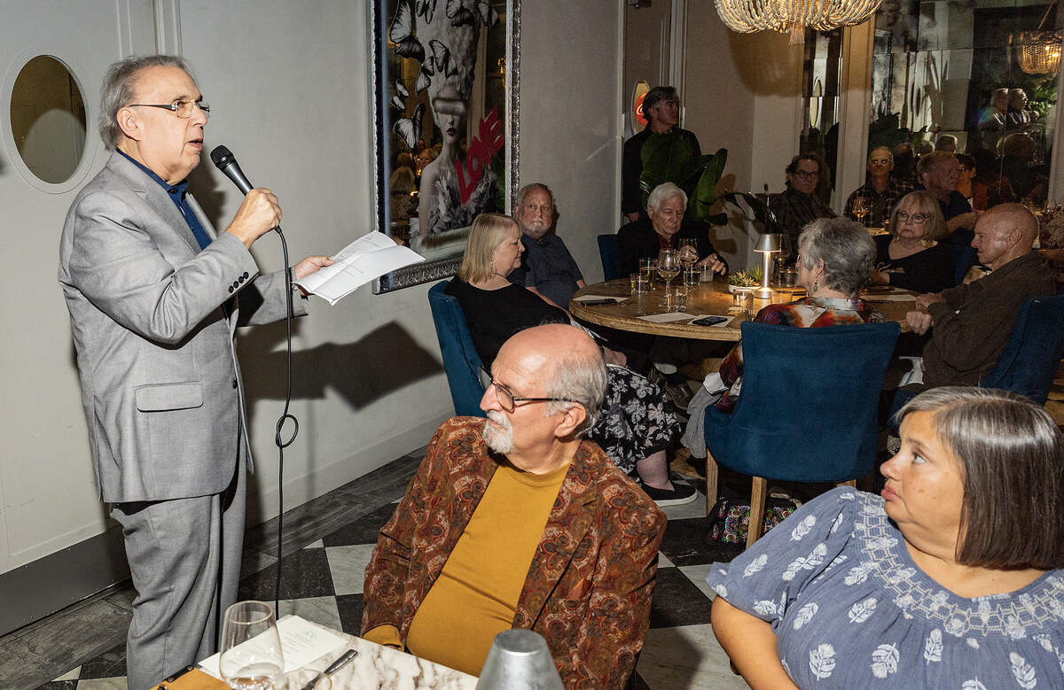 Bud Kennedy speaks to event attendees at the Eats Beat Dinner with Bud at Quince in Fort Worth on Tuesday, Oct. 28, 2025.