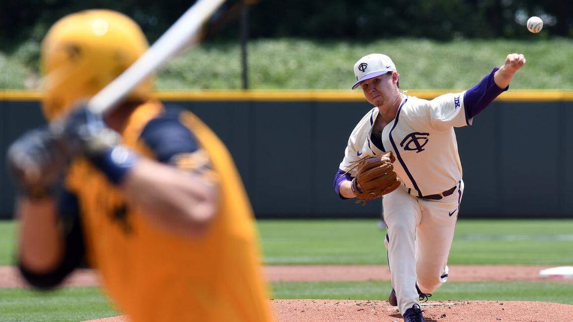 TCU pitcher Haylen Green throws against West Virgina in the first inning of Sunday's, May 13, 2018  baseball game at Lupton Stadium Fort Worth, Texas.