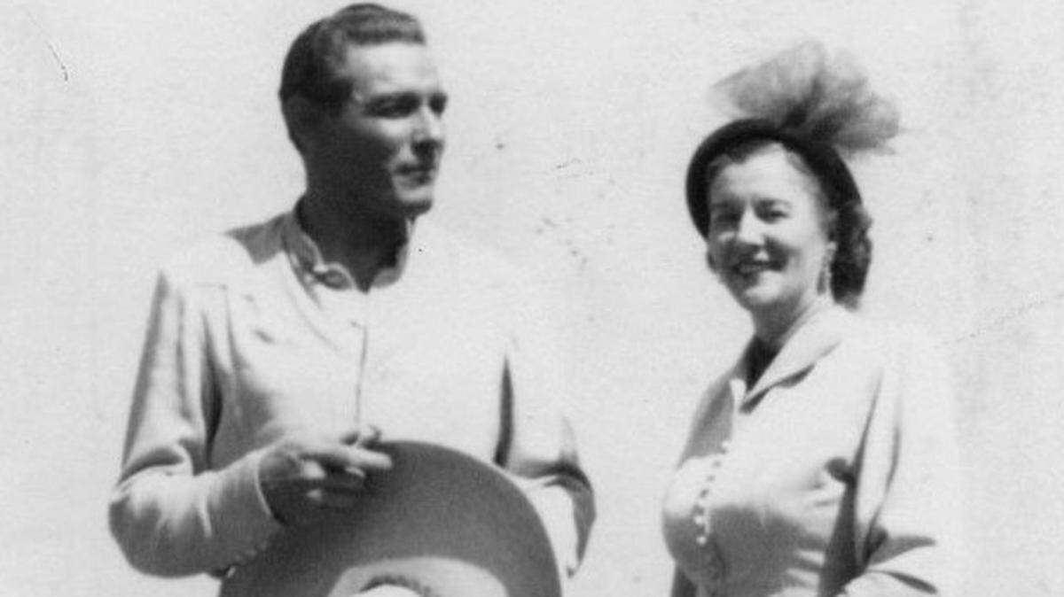 Marie Burkhalter, a manager of the Rose Marine Theater, with singer/actor Tito Guizar.
