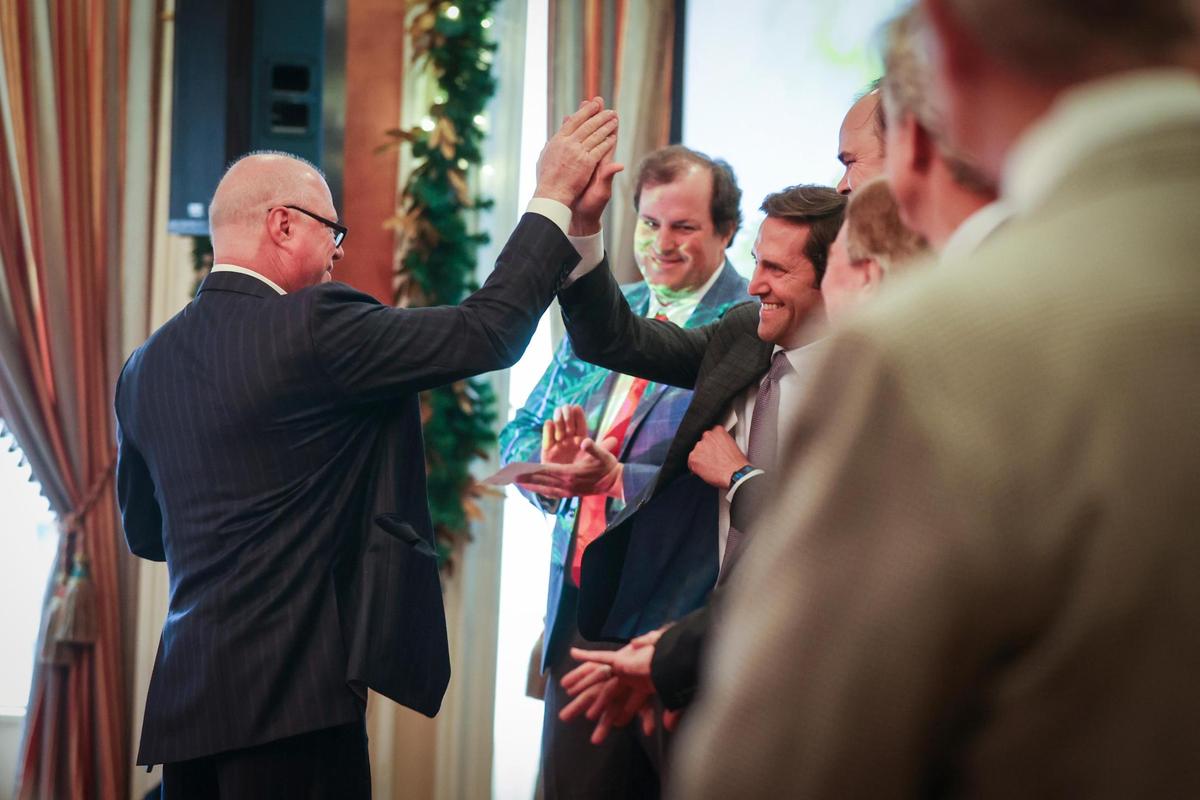 George Young Jr., chairman of the Goodfellows luncheon and chief extractor, greets the new members Wednesday, Nov. 8, 2021, at Fort Worth Club.