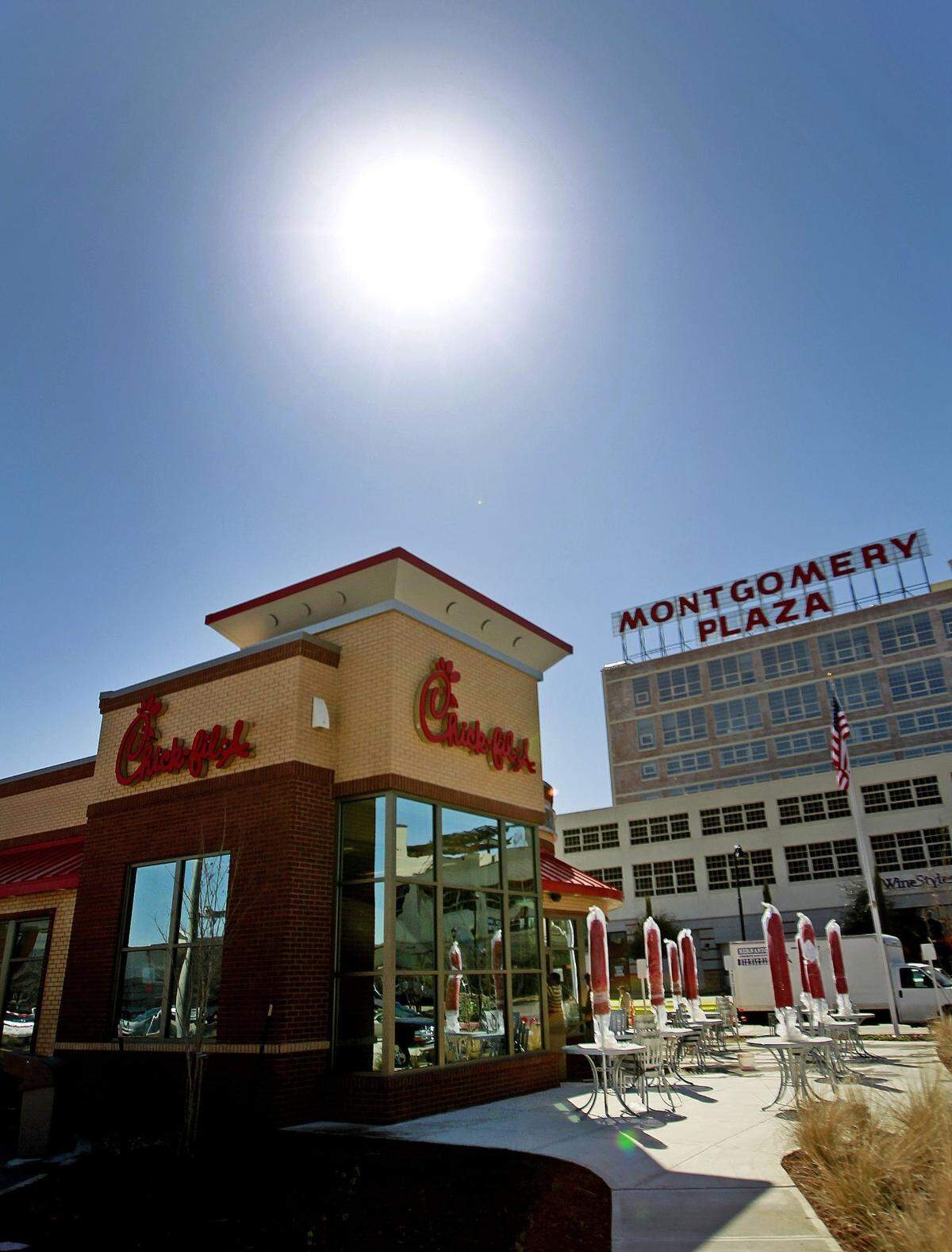 The Chick-fil-A in Montgomery Plaza, days before its grand opening in March 2011. The location was the chain’s first “green” restaurant with low-flow faucets, recycle bins and flooring made from recycled tires.