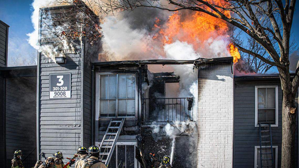 Firefighters battle a two-alarm blaze at The Celine apartment complex in west Fort Worth on Tuesday, Dec. 30. Twelve residents were displaced by the fire.