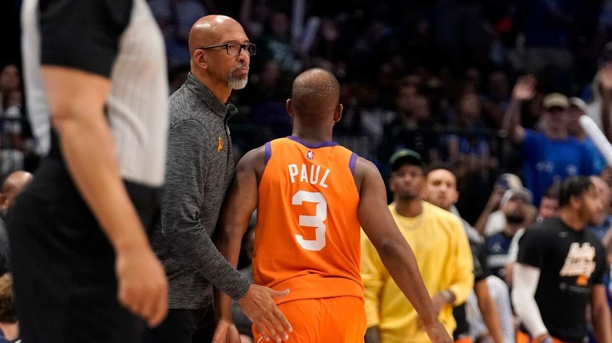 Chris Paul (3) fouled out of the Suns’ playoff loss on Sunday in Dallas against the Mavericks. During the game, Paul was involved with a fan who reportedly touched Paul’s mother in the stands, near the Suns bench.