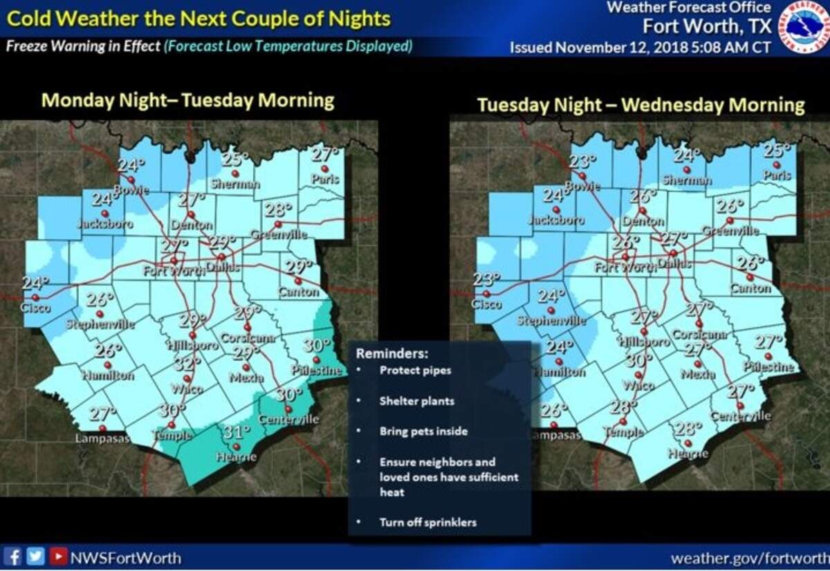 Wind chills are expected to be in the teens on Tuesday and Wednesday mornings.