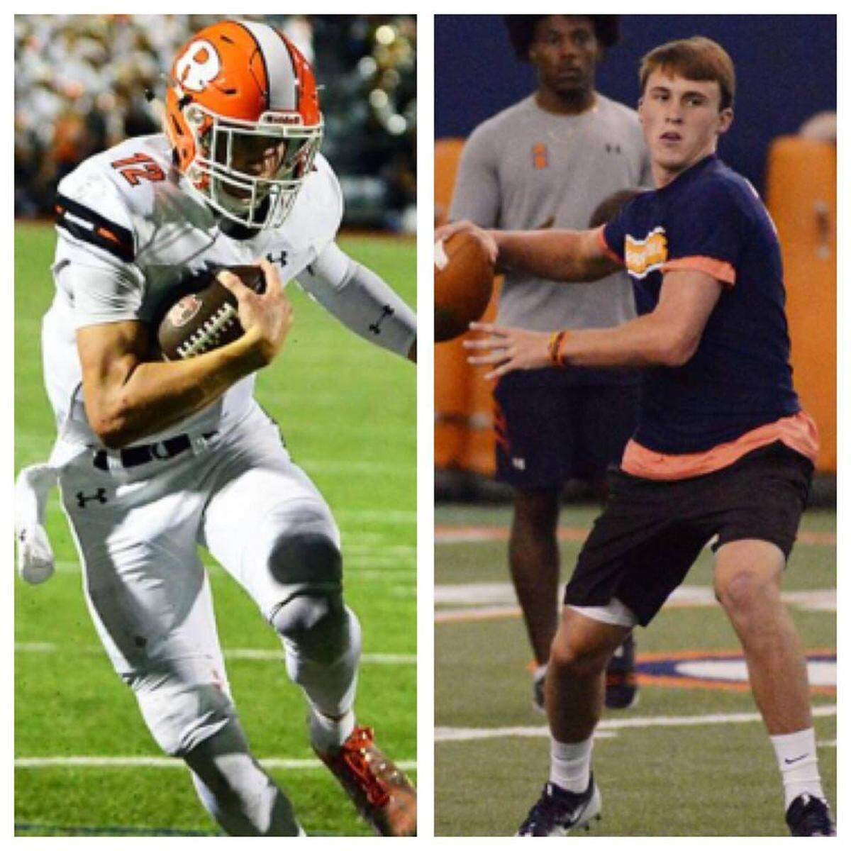 Rockwall QB Jacob Clark (left) and Highland Park QB Chandler Morris
