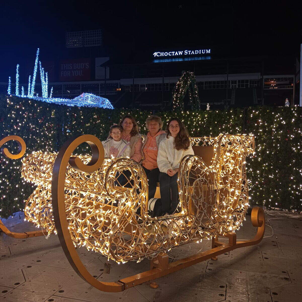 From the left Liza Novosolova, Alina Lytvynenko, Tetiana Kholod and Lera Lytvynenko celebrating Christmas at Choctaw Stadium.