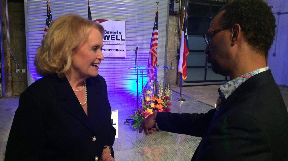 Beverly Powell, a Democrat from Burleson, chats with a visitor during her primary campaign in Fort Worth on Tuesday, March 6, 2018. She faces incumbent Rep. Konnie Burton, a Colleyville Republican in November.