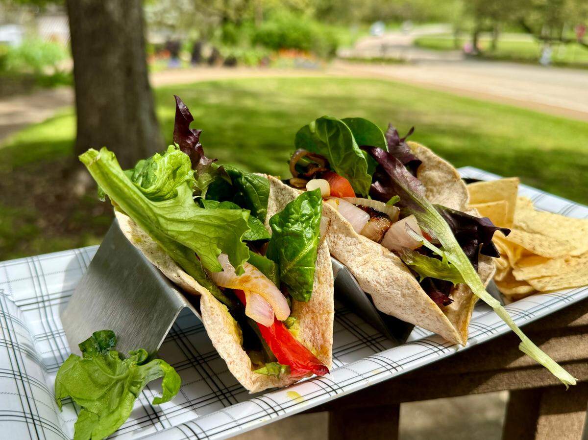 Veggie tacos at Rock Springs Cafe in the Fort Worth Botanic Garden, March 20, 2024.
