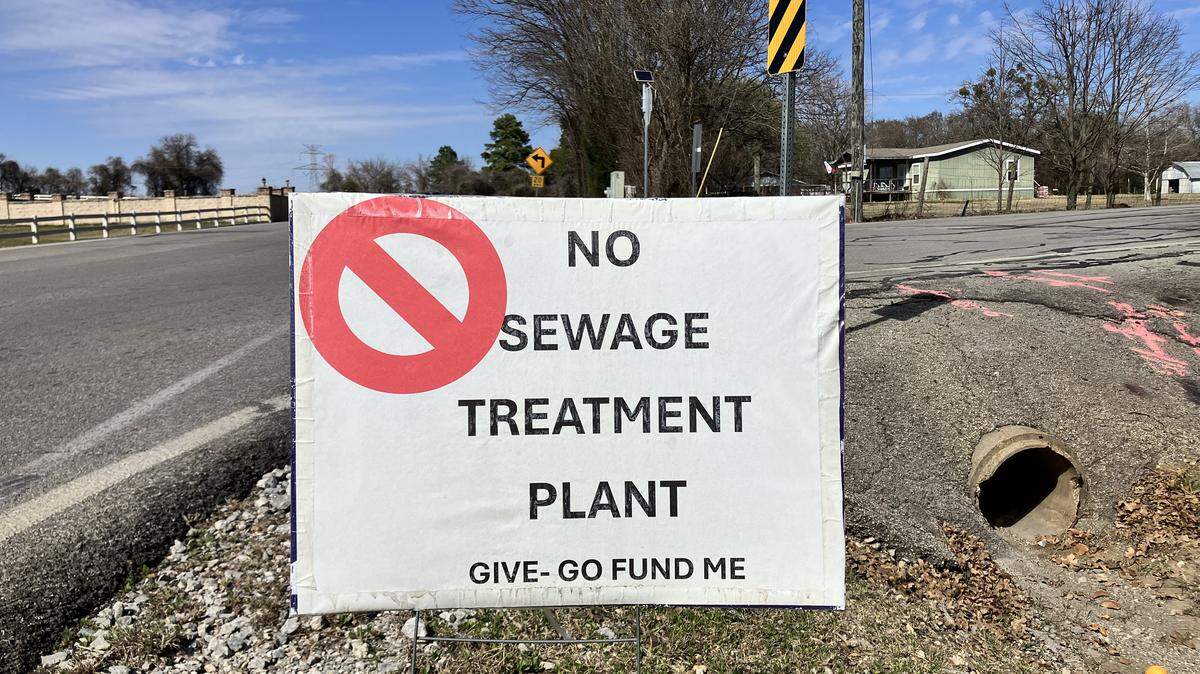 A sign opposing a wastewater treatment facility near Mansfield on Feb. 27, 2026. Several nearby residents have spoken out against the proposed treatment facility. They fear impacts to health, to the environment and to quality of life.