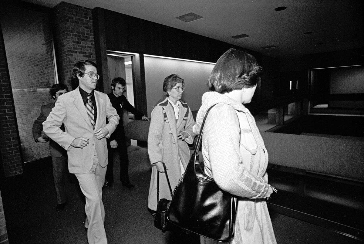 Candace (Candy) Montgomery with husband Pat inside the old Collin County Courthouse after her acquittal.