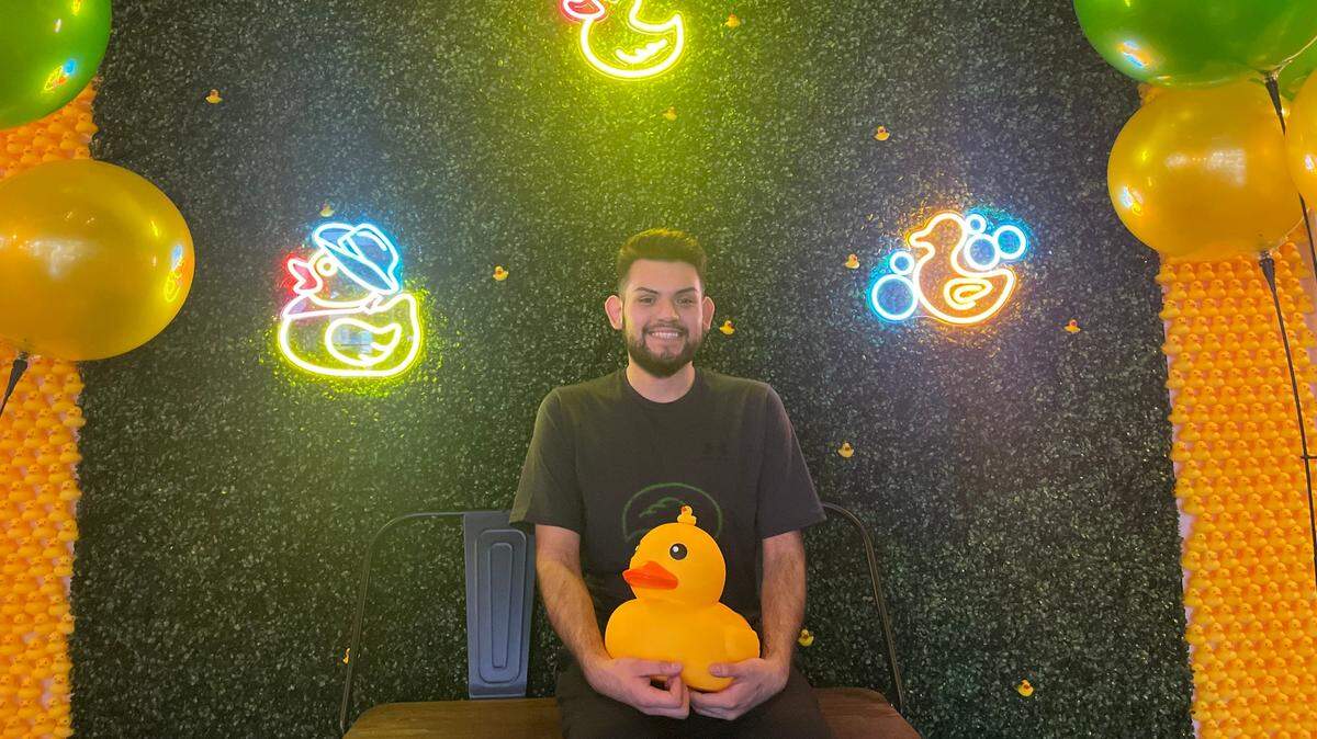 Miguel Galvan and his boyfriend, Jordy Arbaiza, decorated Lucky Duck Bagels with more than 4,500 rubber ducks. Their store opened up Oct. 30.