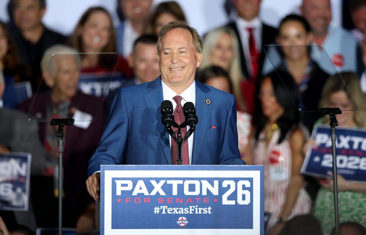 Texas Attorney General Ken Paxton speaks to supporters on Tuesday, May 26, 2026, in Plano. Paxton defeated incumbent Sen. John Cornyn in the U.S. Senate primary runoff.