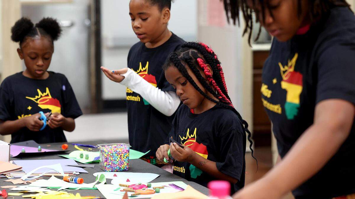 Juneteenth pageant contestants visit West Side Campus of Care to interact with residents as a community service project on Wednesday, June 14, 2023. This is the inaugural Juneteenth pageant for the Lake Como community.
