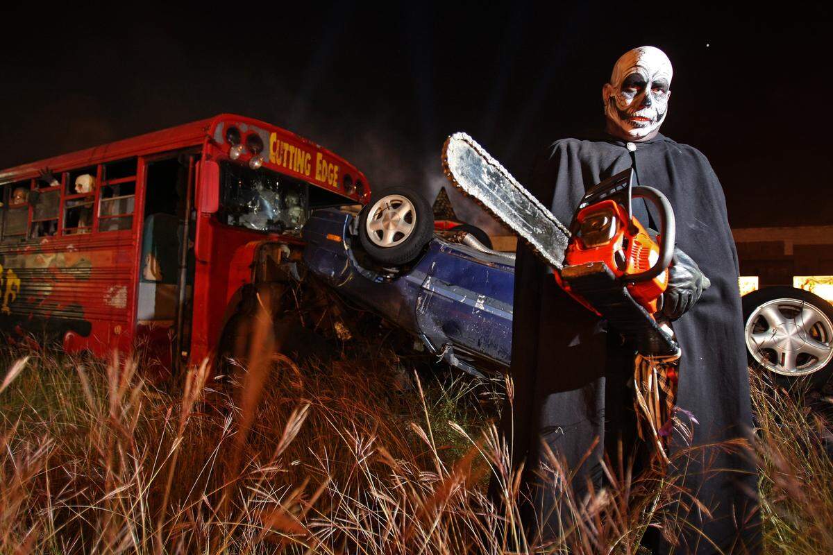 Brent James of Mesquite poses at Cutting Edge Haunted House in Fort Worth on Thursday, October 20, 2011. (Star-Telegram/Khampha Bouaphanh)