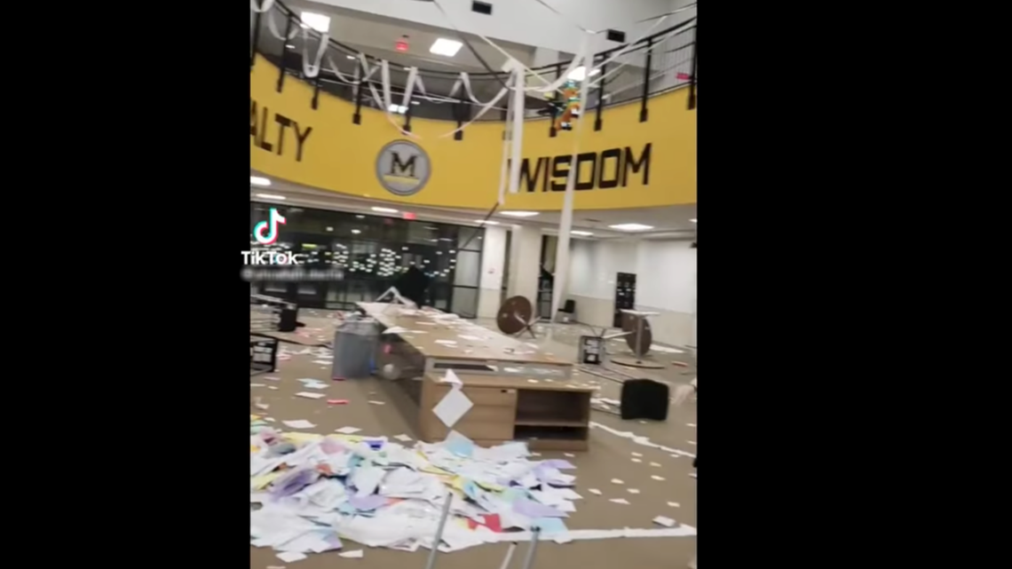 Students at Memorial High School in Frisco, Texas, caused destruction to their school during a senior prank.