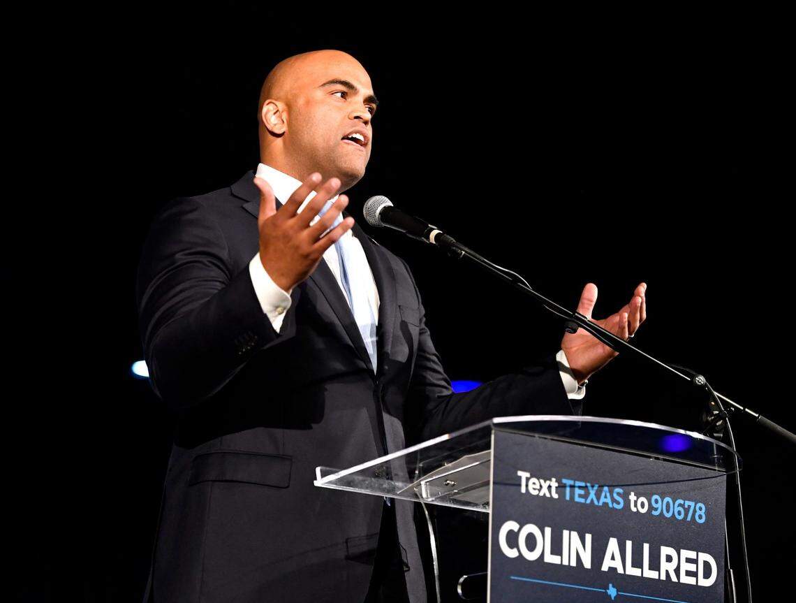 Democratic challenger Colin Allred thanks his supporters on Election Night in Dallas Tuesday Nov. 5, 2024. Allred lost his bid to oust Senator Ted Cruz.