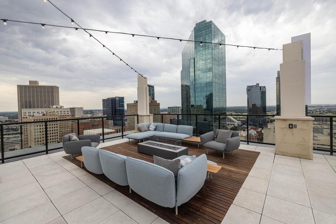 The courtyard on the 25th floor of the new Deco 969 High-Rise Apartments in downtown Fort Worth on Wednesday, July 17, 2024.