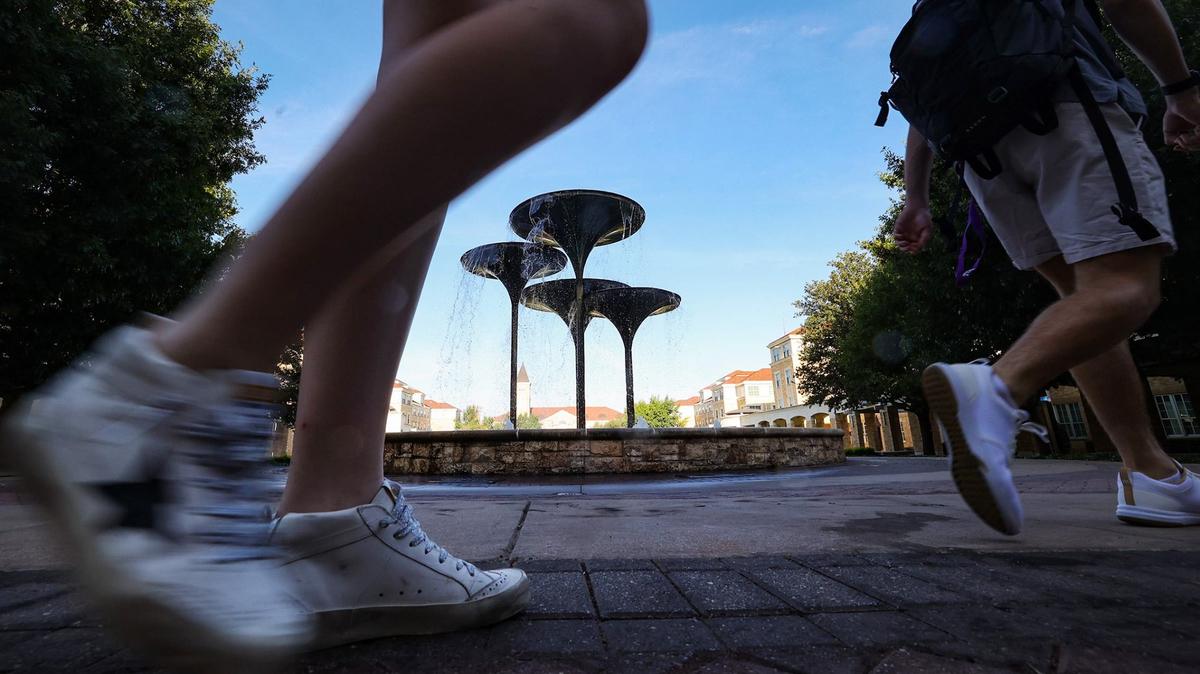 Students return to Texas Christian University campus for the first day of class on Aug. 19, 2024, in Fort Worth.