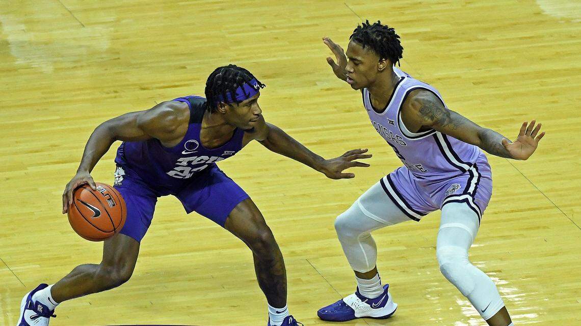 TCU guard RJ Nembhard (left) returned to the starting lineup for Saturday’s game at Kansas State. Nembhard missed the previous game with a groin injury.