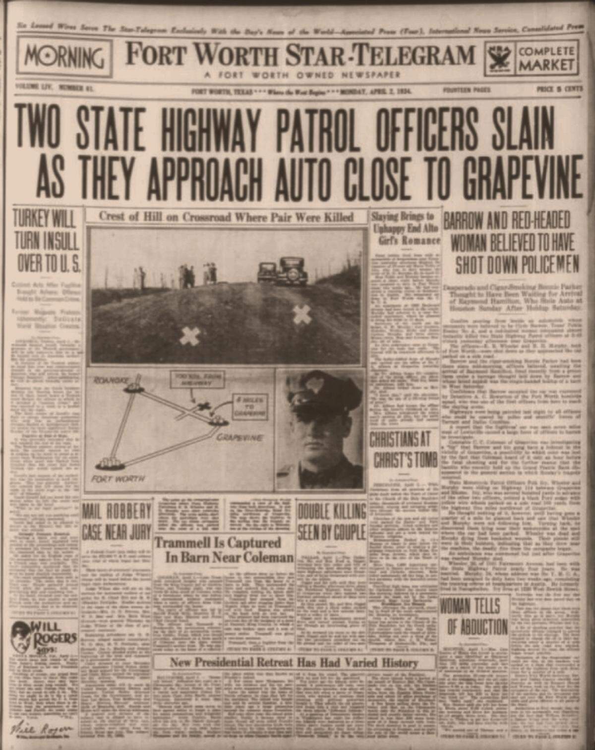 Star-Telegram front page on Monday, April 2, 1934.